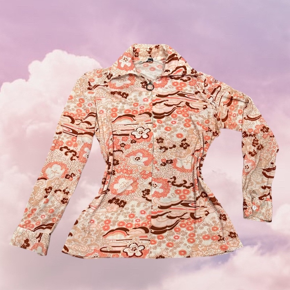 Vintage y2k cute flower print long sleeve zip up collared 

#cargo #grunge